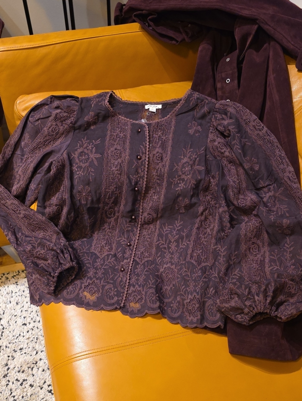 Ultra Pink Plum Embroidered Peasant Blouse